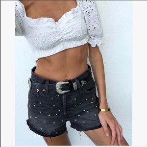 Levis Black Studded Wedgie Fit Cut Off Jean Shorts